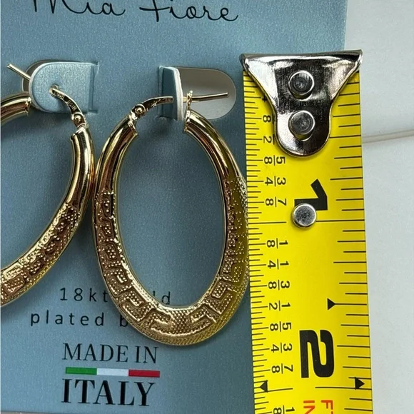 NEW Mia Fiore 18kt Gold plated Bronze Greek Key Design Hoop Earrings - Picture 4 of 5